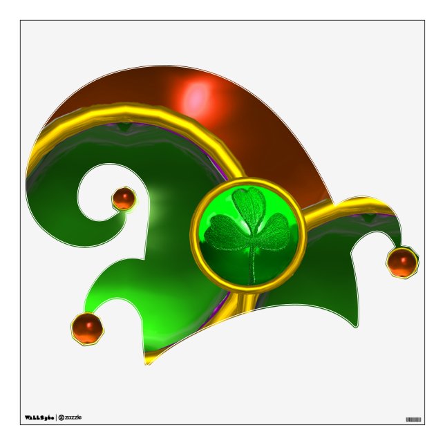 ELF HAT /GOLD JEWELS GREEN SHAMROCK AND GEM STONES WALL DECAL (Front)