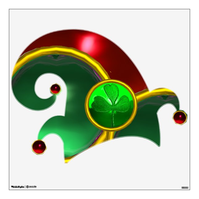 ELF HAT /GOLD JEWELS GREEN SHAMROCK AND GEM STONES WALL STICKER (Front)