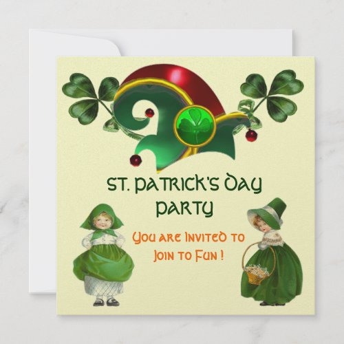 ELF HAT WITH SHAMROCKS ST PATRICKS DAY PARTY INVITATION