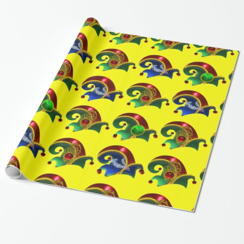 ELF HATS SHAMROCK DIAMOND FEATHERS Yellow Wrapping Paper