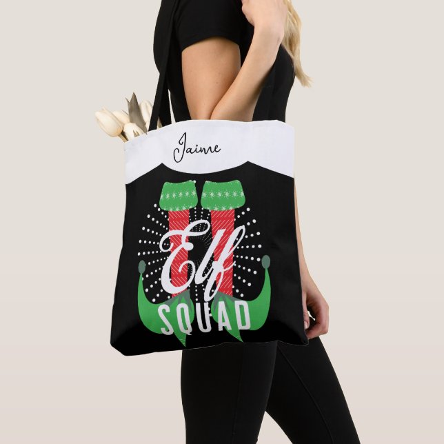 Elf Heels Squad Christmas Holiday Tote Bag (Close Up)