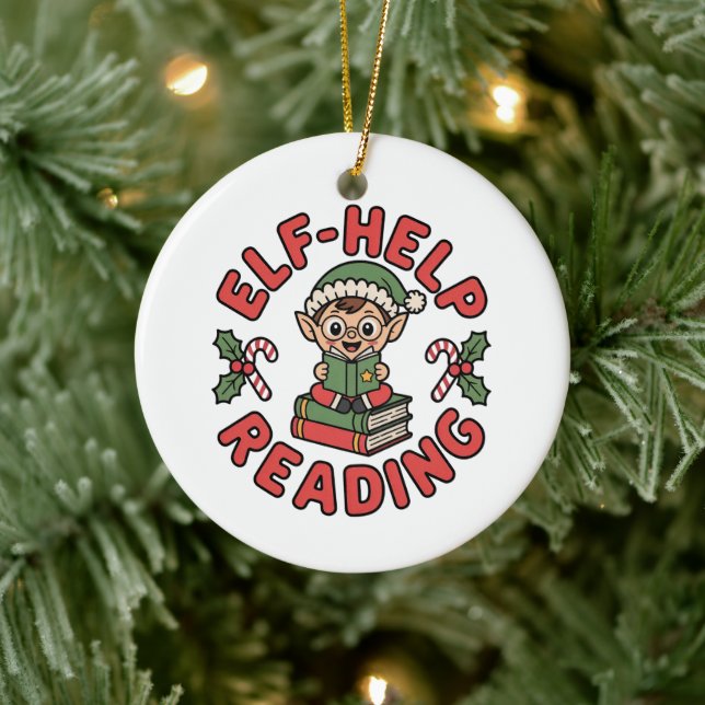 Elf-Help Reading Holiday Tree Ceramic Ornament (Tree)