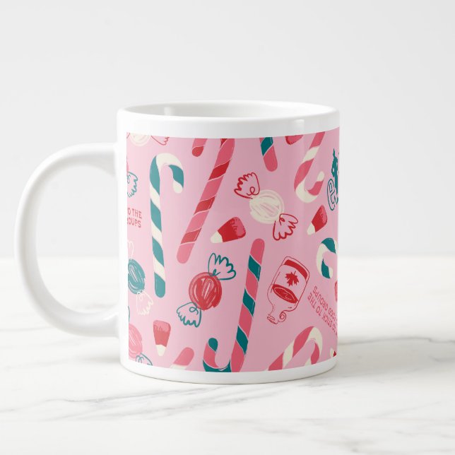 Elf Holiday Candy Pattern Giant Coffee Mug (Left)