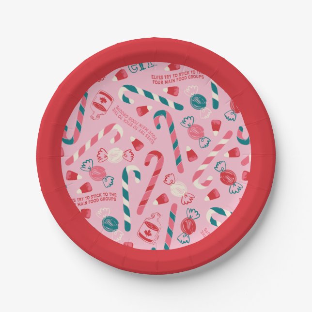 Elf Holiday Candy Pattern Paper Plates (Front)