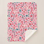 Elf Holiday Candy Pattern Sherpa Blanket