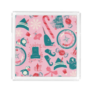 Elf Holiday Framed Icon Pattern Acrylic Tray