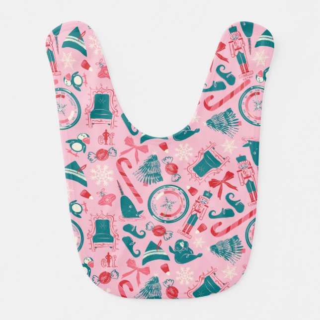 Elf Holiday Framed Icon Pattern Baby Bib (Front)