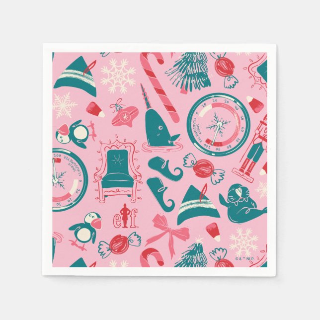 Elf Holiday Framed Icon Pattern Napkins (Front)
