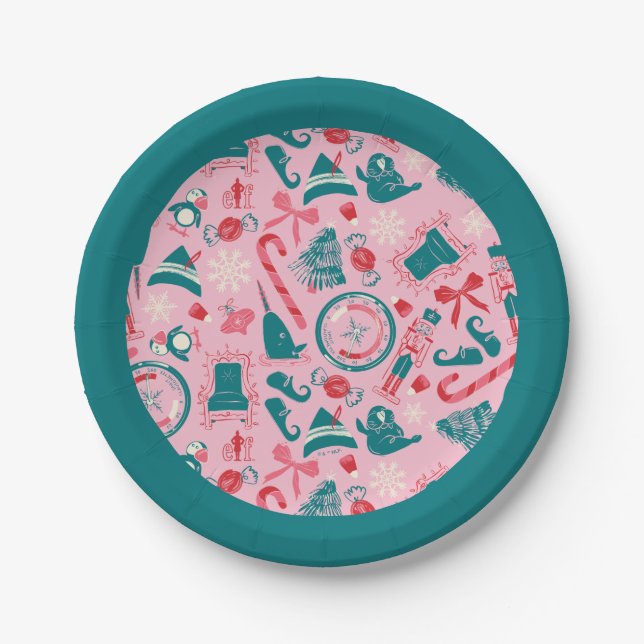 Elf Holiday Framed Icon Pattern Paper Plates (Front)
