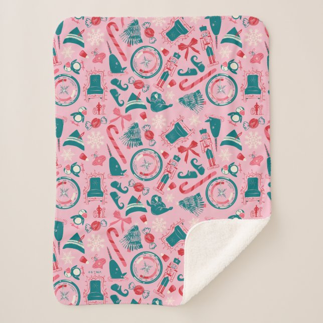 Elf Holiday Framed Icon Pattern Sherpa Blanket (Front)