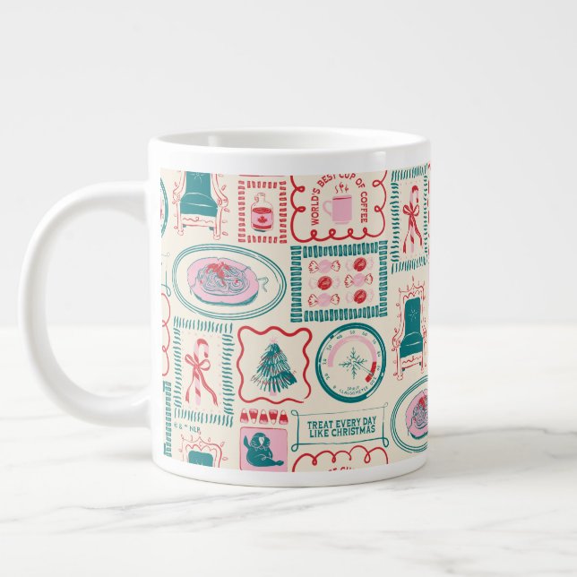 Elf Holiday Icon Pattern Giant Coffee Mug (Left)