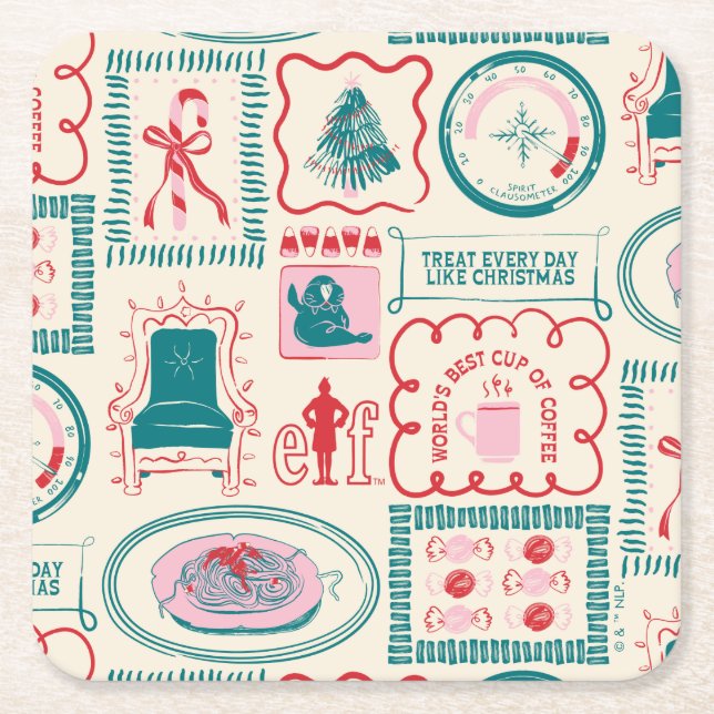 Elf Holiday Icon Pattern Square Paper Coaster (Front)