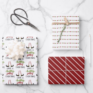 Elf HOLLY JOLLY CHRISTMAS Dots Stripes Wrapping Paper Sheets