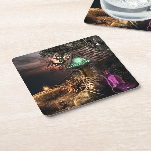 Elf House Square Paper Coaster (Angled)