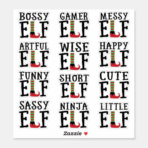 Elf Humor  Red and Green Characteristics Favor Sticker