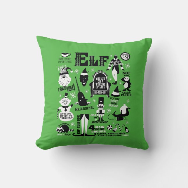 Elf Icons and Movie Quotes Throw Pillow (Front)