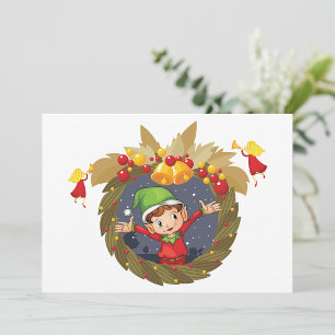 Elf In A Christmas Wreath Invitations
