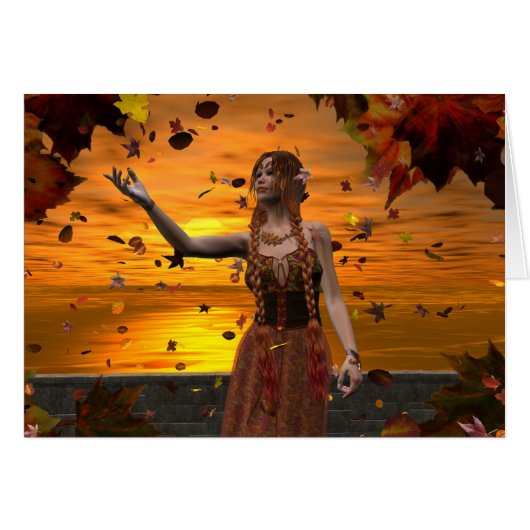 Elf in Falling Leaves Against an Autumn Sunset (Front Horizontal)