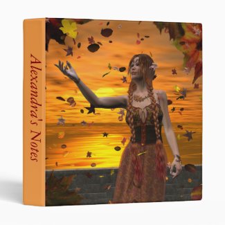 Elf in Falling Leaves Against an Autumn Sunset