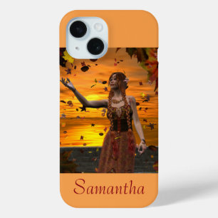 Elf in Falling Leaves Against an Autumn Sunset iPhone 15 Case