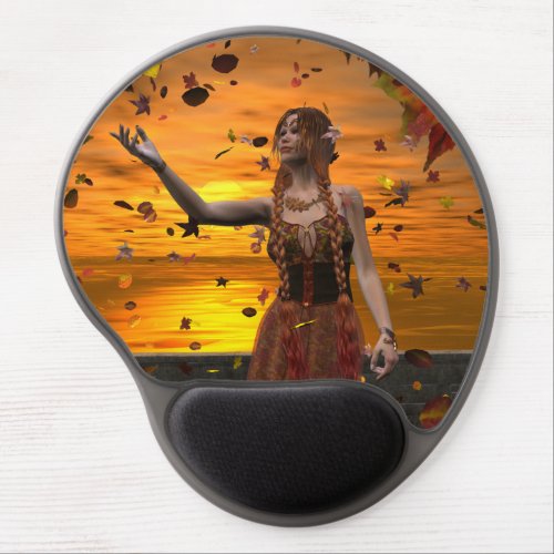 Elf in Falling Leaves Against an Autumn Sunset Gel Mouse Pad