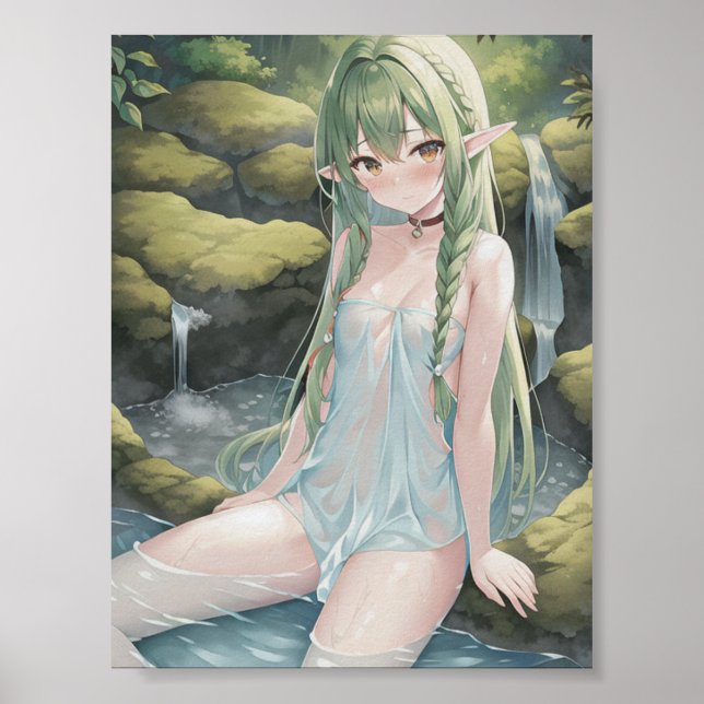 Elf in Sexy Nightgown in a Waterfall Poster (Front)