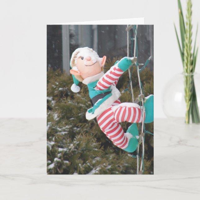 Elf in Snow, Christmas Holiday Card (Front)