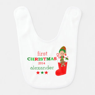 Elf in Stocking   Baby's First Christmas- Baby Bib