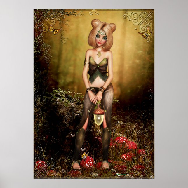 Elf in the Woods Fantasy Artwork Poster (Front)