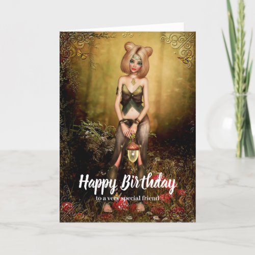 Elf in the Woods Fantasy Birthday Card