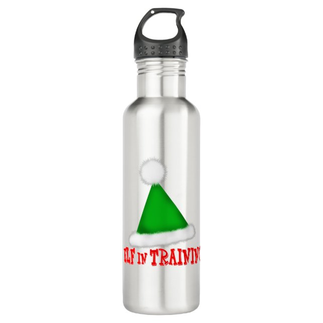elf in training stainless steel water bottle (Front)