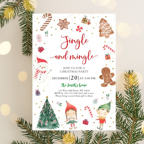 Elf Jingle and Mingle Kids Christmas Party Invitation