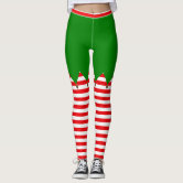 Striped Elf Green Red Novelty Christmas Leggings, Zazzle