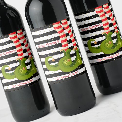 Elf Legs Black and White Stripes Wine Label