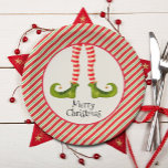 Elf Legs Christmas Holiday Paper Plates<br><div class="desc">Fun elf legs wearing red and ivory striped tights and green boots with jingle bells and any wording in chic lettering,  these holiday paper plates are available in 2 sizes. MATCHING items in our store.</div>