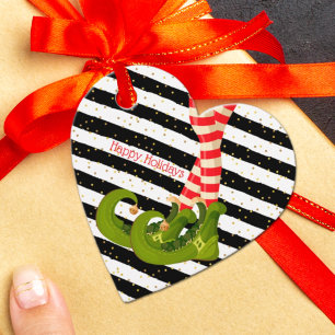 Elf Legs on Black and White Stripes Favor Tags