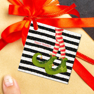 Elf Legs on Black and White Stripes Favor Tags