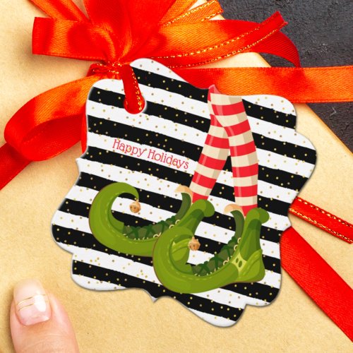 Elf Legs on Black and White Stripes Favor Tags