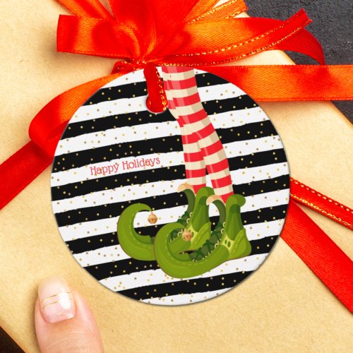 Elf Legs on Black and White Stripes Gift Tags