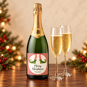 Elf Legs Stripes Merry Christmas Sparkling Wine Label