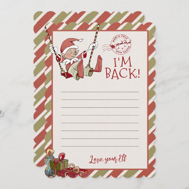 Elf Letter "I'm Back" Editable Notecard (Front/Back)