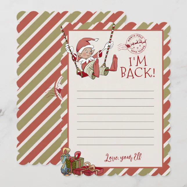 Elf Letter "I'm Back" Editable Notecard | Zazzle