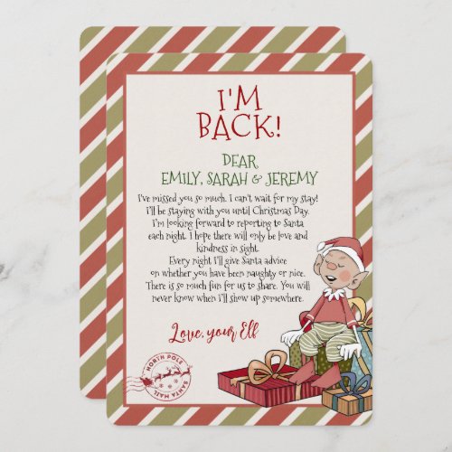 Elf Letter Im Back for Christmas Invitation