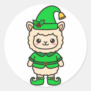 Elf Llama Christmas Classic Round Sticker