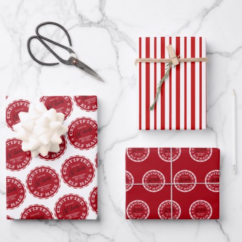 Elf Made  Wrapping Paper Flat Sheet Set of 3
