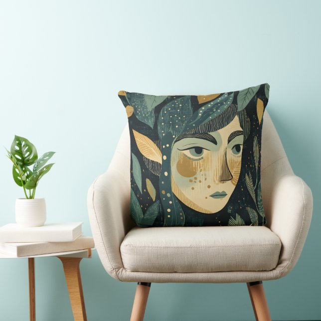 Elf Maiden Lino Print  Throw Pillow (Chair)