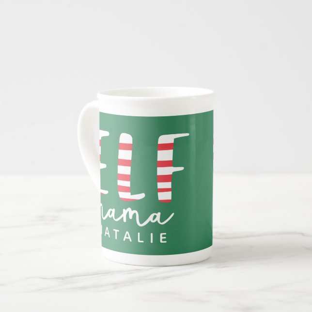 Elf mama festive red, green and white Christmas Bone China Mug (Front Left)