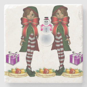 Elf Marble Stone Coaster Christmas