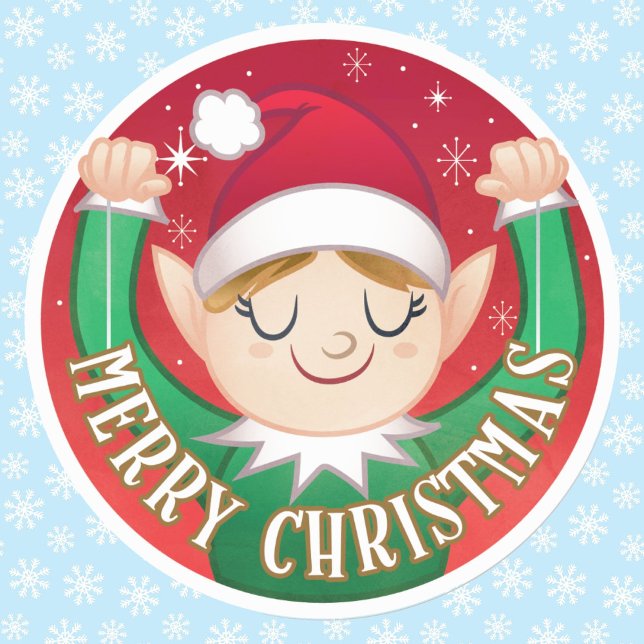 Elf Merry Christmas Envelope Classic Round Sticker (Creator Uploaded)