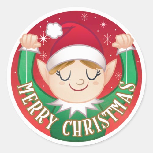 Elf Merry Christmas Envelope Classic Round Sticker